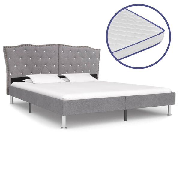 vidaXL Bett mit Memory-Schaum-Matratze Hellgrau Stoff 160&times;200 cm