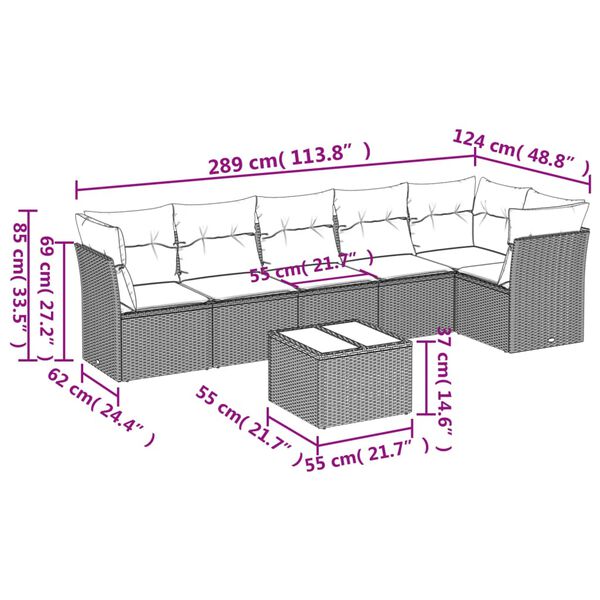 vidaXL 7-tlg. Garten-Sofagarnitur mit Kissen Beige Poly Rattan