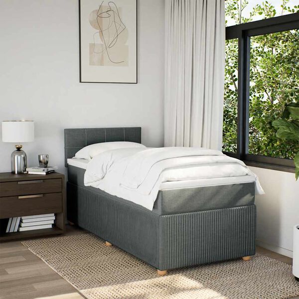 vidaXL Boxspringbett mit Matratze Dunkelgrau 100x200 cm Stoff