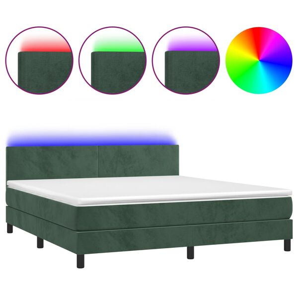 vidaXL Boxspringbett mit Matratze & LED Dunkelgr&uuml;n 180x200 cm Samt