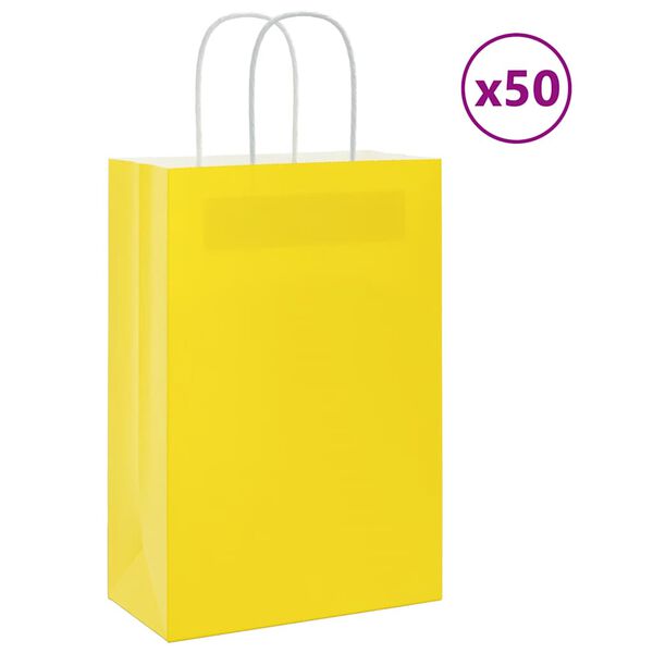 vidaXL Papiertragetaschen 50 Stk. mit Henkeln Gelb 21x11x31 cm