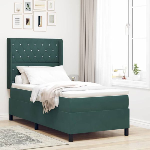 vidaXL Boxspringbett mit Kopfteil Dunkelgr&uuml;n 90 x 200 cm Samt