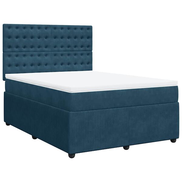 vidaXL Boxspringbett mit Matratze Dunkelblau 140x190 cm Samt