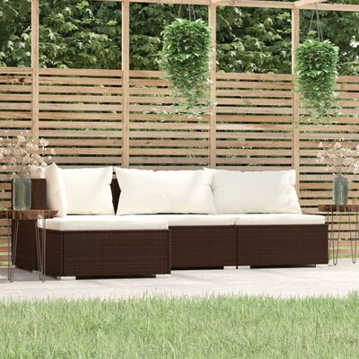 vidaXL 4-tlg. Garten-Lounge-Set mit Auflagen Braun Poly Rattan