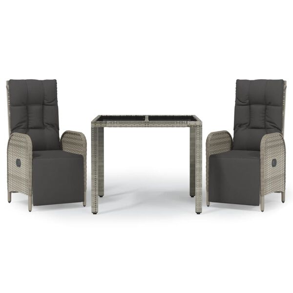 vidaXL 3-tlg. Garten-Essgruppe mit Kissen Grau Poly Rattan