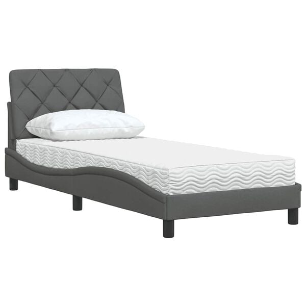 vidaXL Bett mit Matratze Dunkelgrau 90x200 cm Stoff