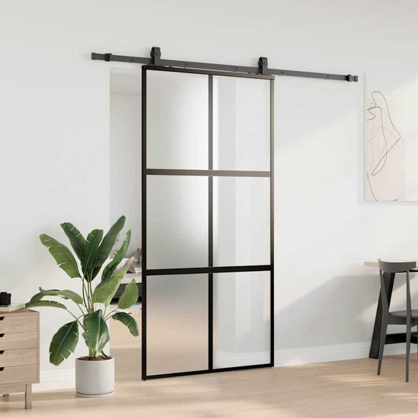 vidaXL Schiebet&uuml;r mit Beschlag Schwarz 102,5x205 cm Hartglas