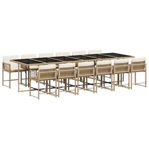 vidaXL 13-tlg. Garten-Essgruppe mit Kissen Beige Poly Rattan