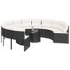 vidaXL Gartensofa mit Tisch und Kissen Rund Schwarz Poly-Rattan