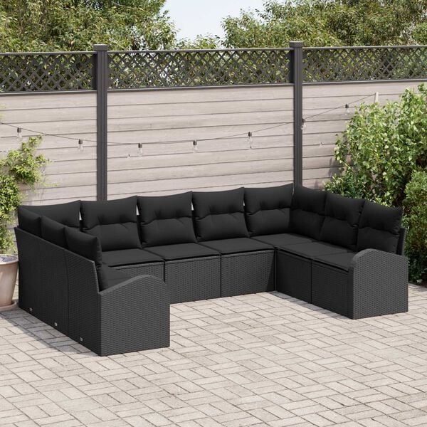 vidaXL Sofa Set mit Kissen Schwarz Poly Rattan