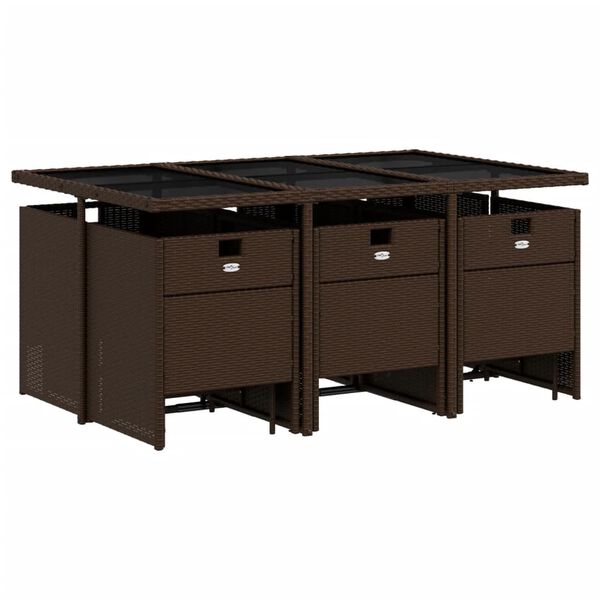 vidaXL 11-tlg. Garten-Essgruppe mit Kissen Braun Poly Rattan