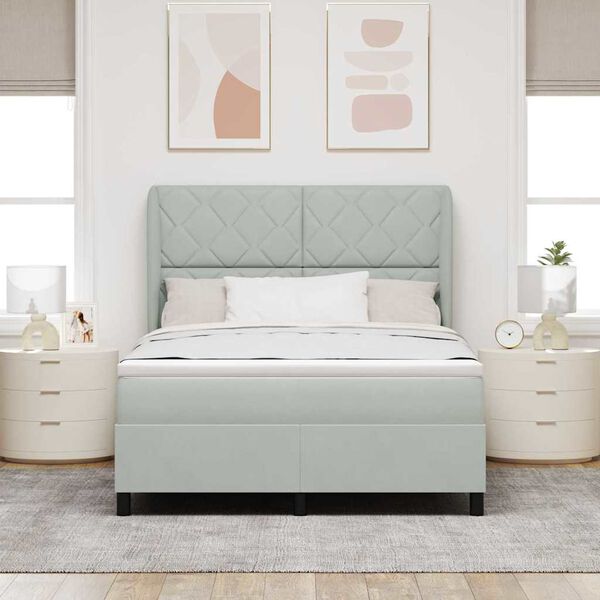 vidaXL Boxspringbett mit Matratze Hellgrau 200 x 140 cm Polyester