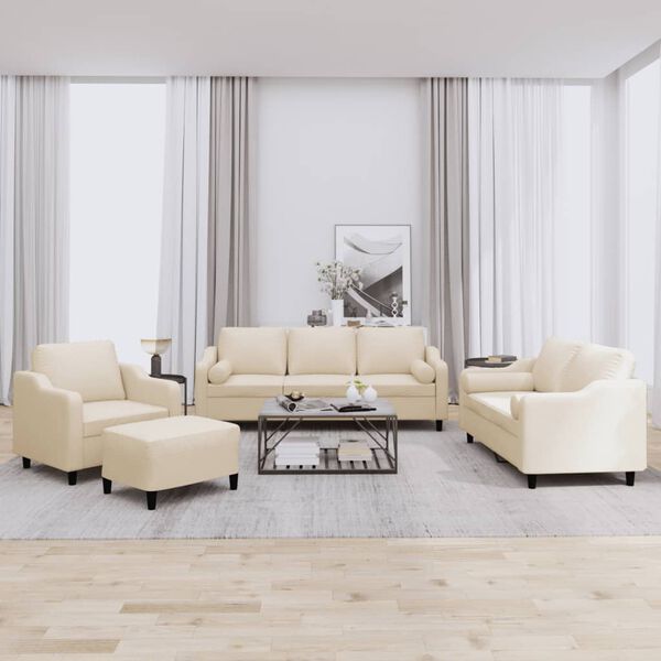 vidaXL 4-tlg. Sofagarnitur mit Kissen Creme Stoff