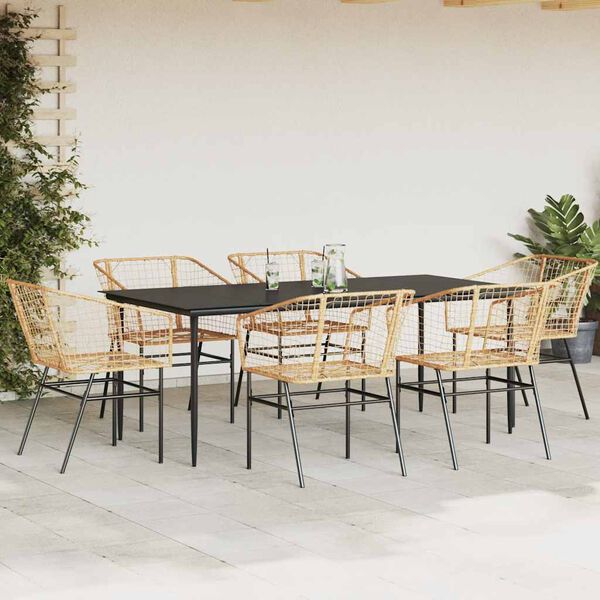 vidaXL 7-teiliges Garten-Esszimmerset Braunes Polyrattanglas