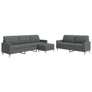 vidaXL 3-tlg. Sofagarnitur mit Fu&szlig;hocker Dunkelgrau Stoff