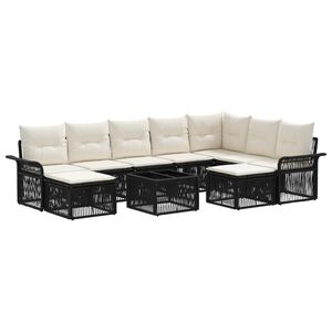vidaXL Gartensofa-set 10 stk. Schwarz und Cremewei&szlig; Poly-Rattan
