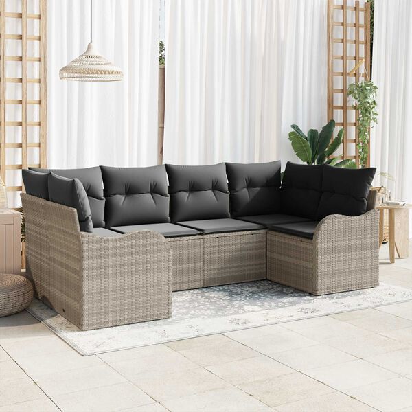 vidaXL Garten-Sofa-Set mit Kissen 6 pcs Hellgrau Poly Rattan