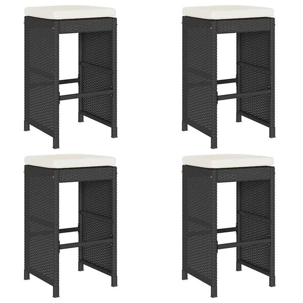 vidaXL Garten-Barhocker mit Kissen 4 Stk. Schwarz Poly Rattan