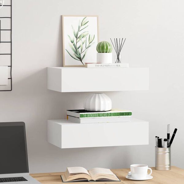 vidaXL Wandregale mit Schubladen 2 Stk. Wei&szlig; 40x23,5x10 cm MDF