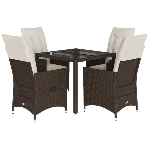 vidaXL 5-tlg. Garten-Essgruppe mit Kissen Braun Poly Rattan