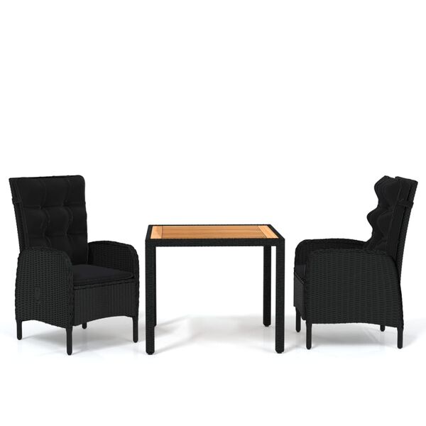 vidaXL 3-tlg. Garten-Essgruppe Poly Rattan Schwarz