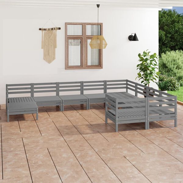 vidaXL 10-tlg. Garten-Lounge-Set Grau Massivholz Kiefer