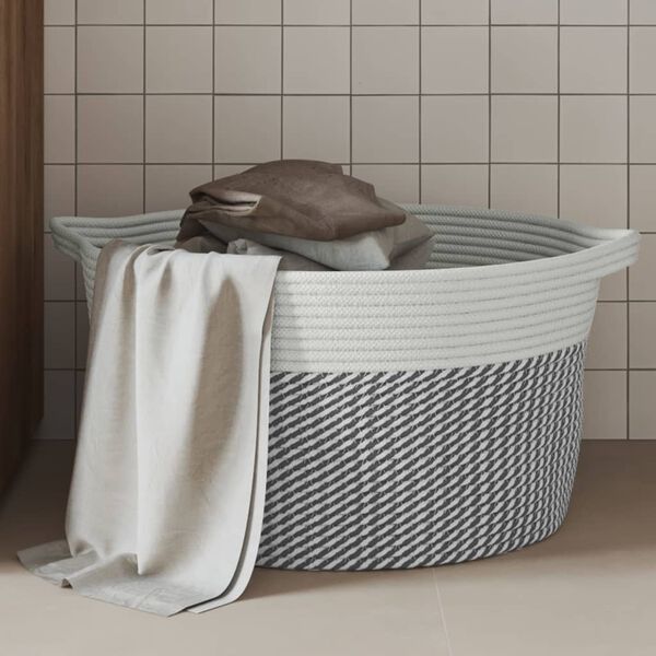 vidaXL Aufbewahrungskorb Grau und Wei&szlig; &Oslash;40x25 cm Baumwolle