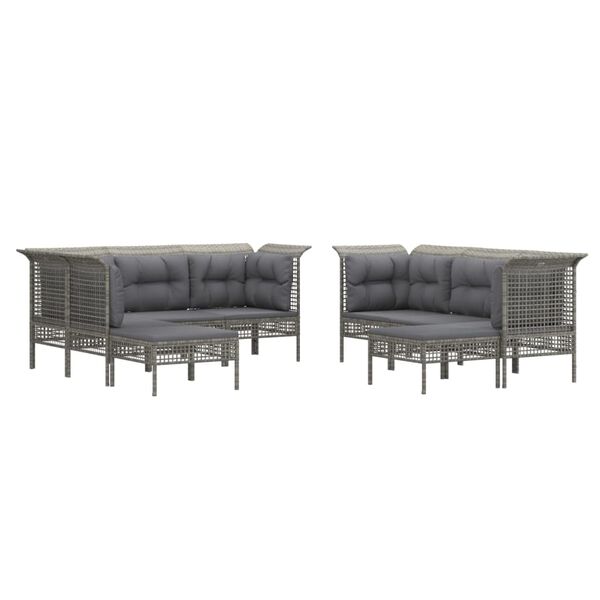 vidaXL 9-tlg. Garten-Lounge-Set mit Kissen Grau Poly Rattan