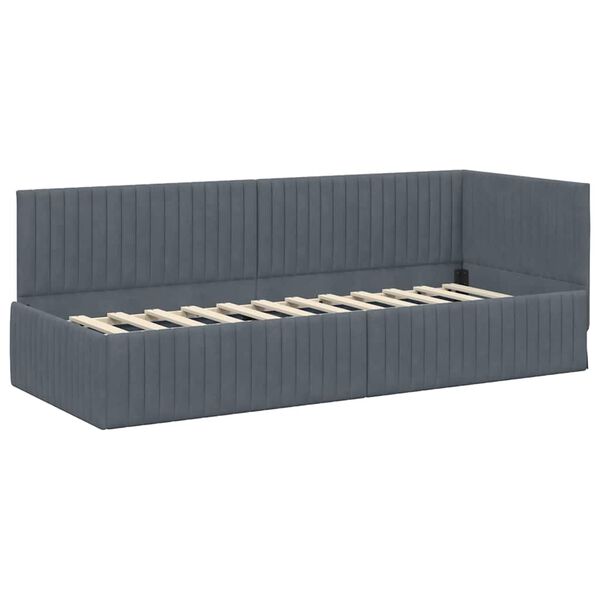 vidaXL Eckbettgestell mit Kopfteil Dunkelgrau 80 cm x 200 cm Samt