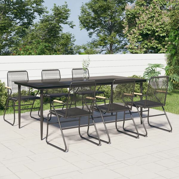 vidaXL 7-tlg. Garten-Essgruppe Schwarz PVC-Rattan