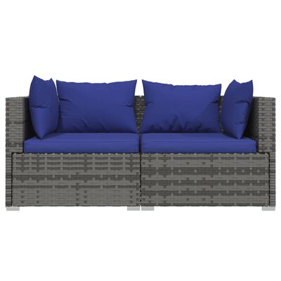 vidaXL 2-Sitzer-Sofa mit Kissen Grau Poly Rattan