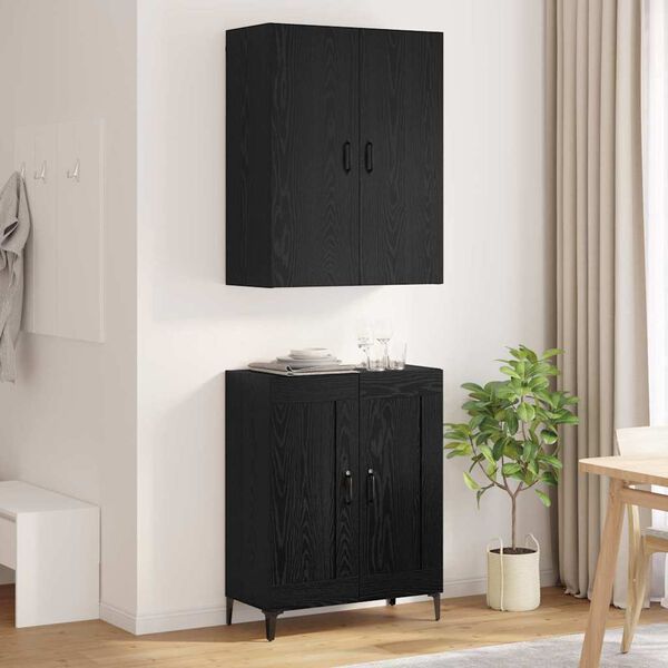 vidaXL Highboard Schwarz Eichen-Optik 69,5 x 34 x 180 cm Holzwerkstoff
