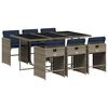 vidaXL 7-teiliges Garten-Ess-Set mit Kissen, grau, Polyrattan