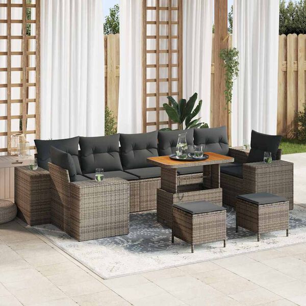 vidaXL Garten-Sofa-Set mit Kissen mit Speicher mit Kissen 10 pcs Grau