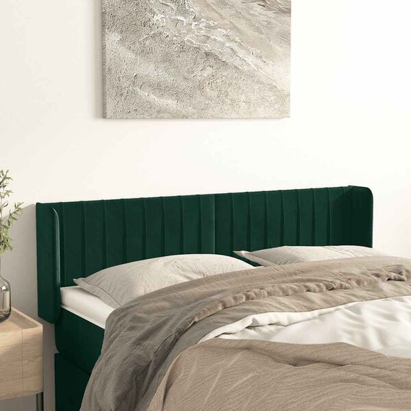 vidaXL Kopfteil mit Ohren Dunkelgr&uuml;n 147x16x78/88 cm Samt