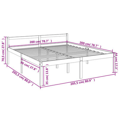 vidaXL Seniorenbett Grau 200x200 cm Massivholz Kiefer