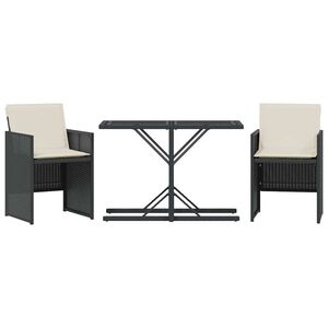 vidaXL 3-tlg. Bistro-Set mit Kissen Schwarz Poly Rattan