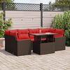 vidaXL 7-tlg. Garten-Sofagarnitur mit Kissen Braun Poly Rattan Akazie