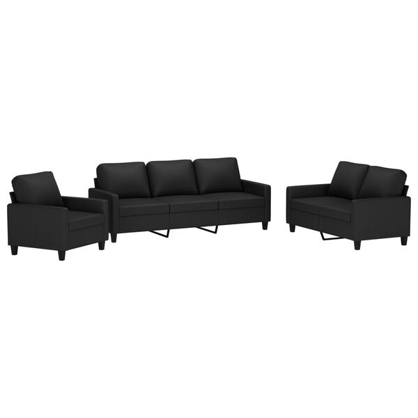 vidaXL 3-tlg. Sofagarnitur mit Kissen Schwarz Kunstleder