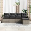 vidaXL Garten-Sofa-Set mit Kissen mit Speicher 5 pcs Grau Poly Rattan
