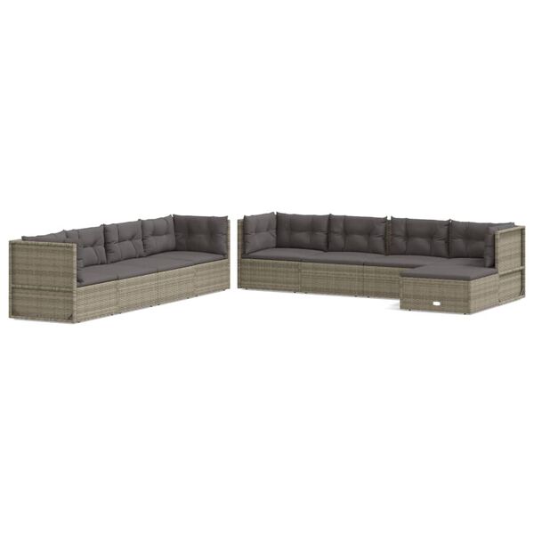 vidaXL 9-tlg. Garten-Lounge-Set mit Kissen Grau Poly Rattan