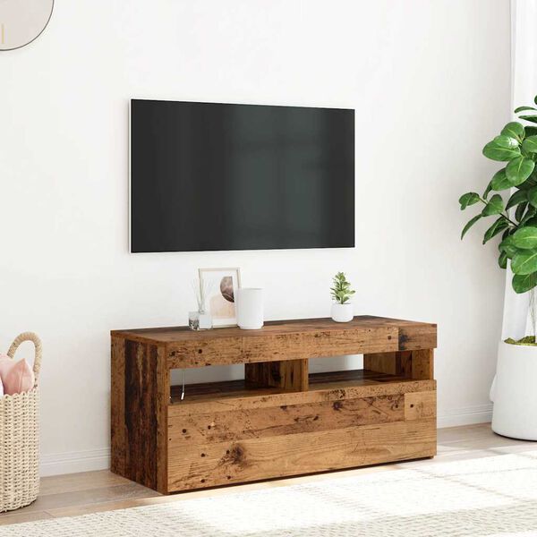 vidaXL TV-Schrank mit LED-Leuchten Altholz-Optik 90x35x40 cm