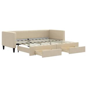 vidaXL Tagesbett Ausziehbar mit Schubladen Creme 80x200 cm Stoff