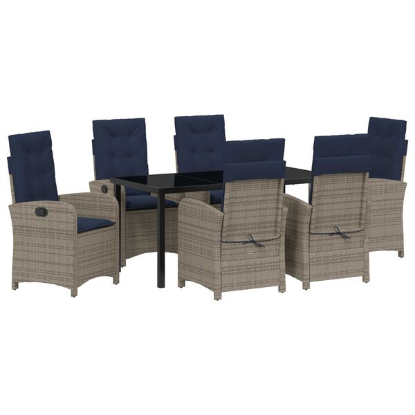 vidaXL Garten Essgruppe mit Kissen 7 pcs Grau Poly-Rattan