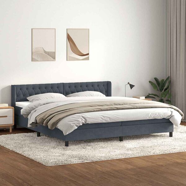 vidaXL Boxspringbett mit Matratze Dunkelgrau 180x210 cm Samt