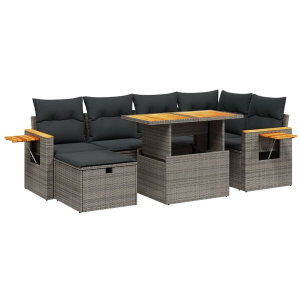 vidaXL 7-tlg. Garten-Sofagarnitur mit Kissen Grau Poly Rattan