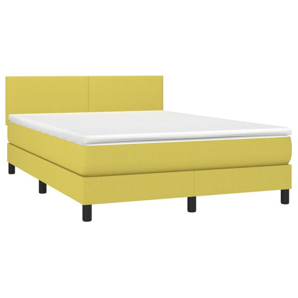 vidaXL Boxspringbett mit Matratze & LED Gr&uuml;n 140x200 cm Stoff