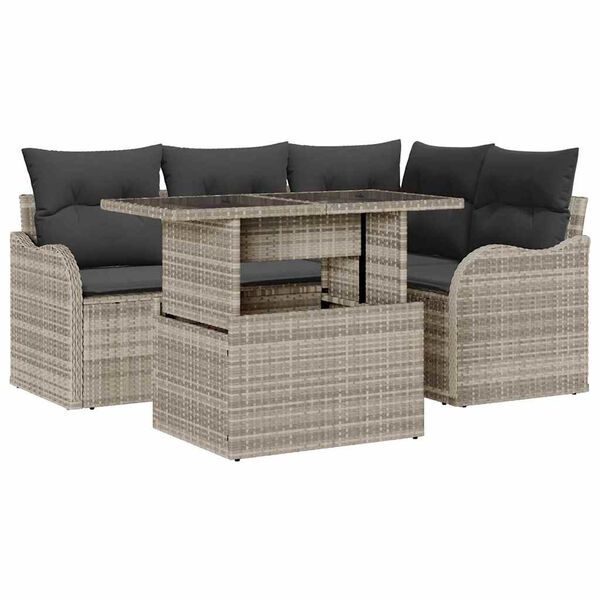 vidaXL Garten-Sofa-Set mit Kissen 5 pcs Hellgrau Poly Rattan