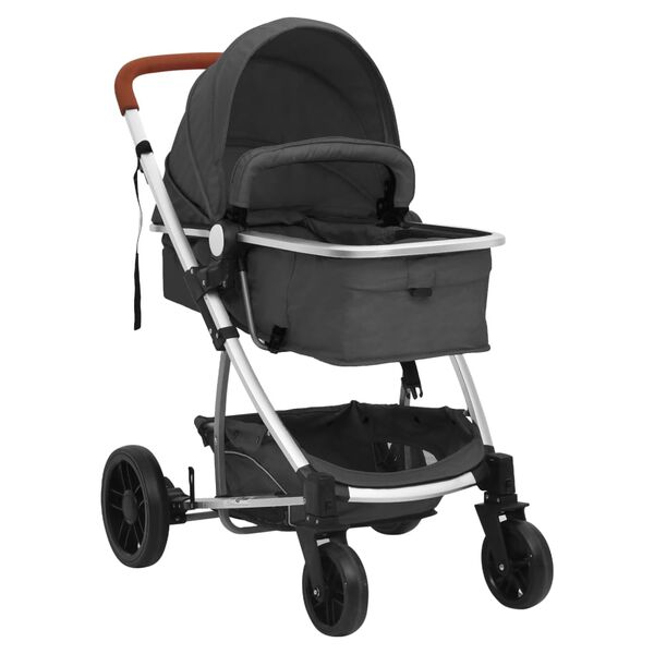 vidaXL 3-in-1-Kinderwagen Dunkelgrau Aluminium