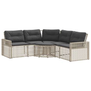 vidaXL Gartensofa in L-Form mit Kissen und Fu&szlig;bank Hellgrau Polyrattan